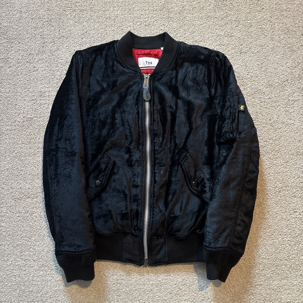 Aritzia TNA Alpha Industries Velvet Bomber Jacket Black Women's Size Small